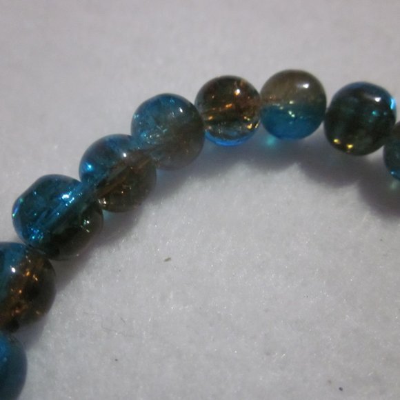 Two Tone Teal & Dark Brown Crackle Stretch Bracelet - Picture 2 of 4
